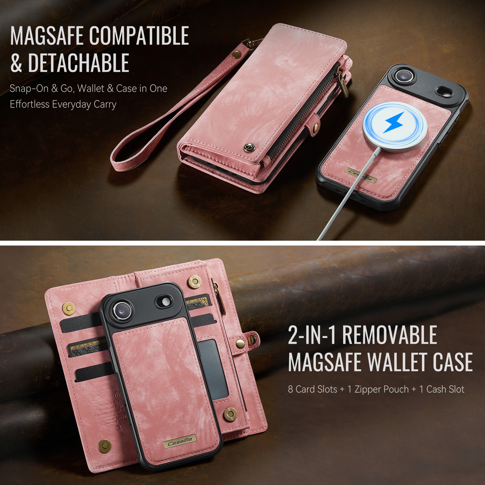 iPhone Air Romslig lommeboketui med mange kortlommer, Rosa