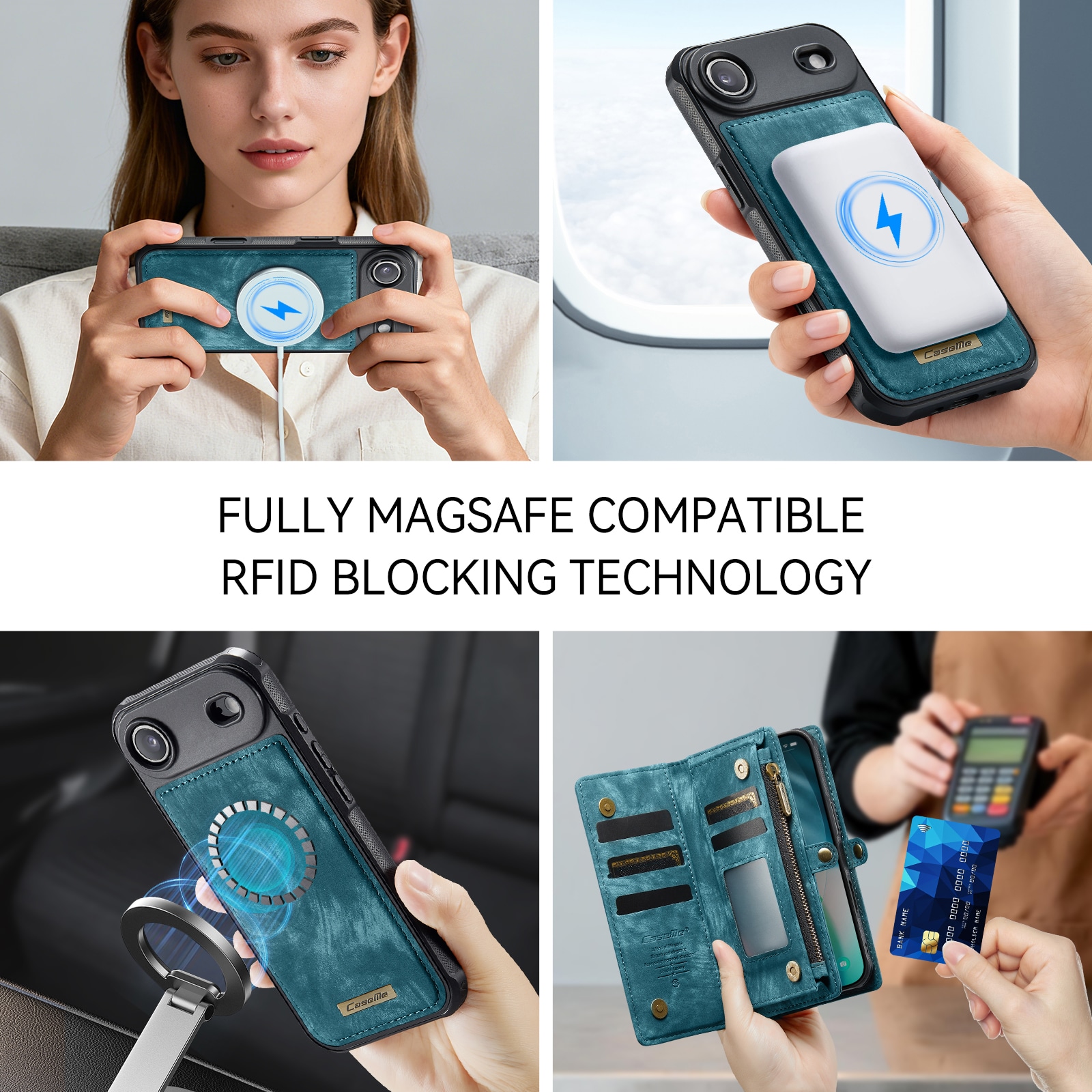 iPhone Air Romslig lommeboketui med mange kortlommer, Blå