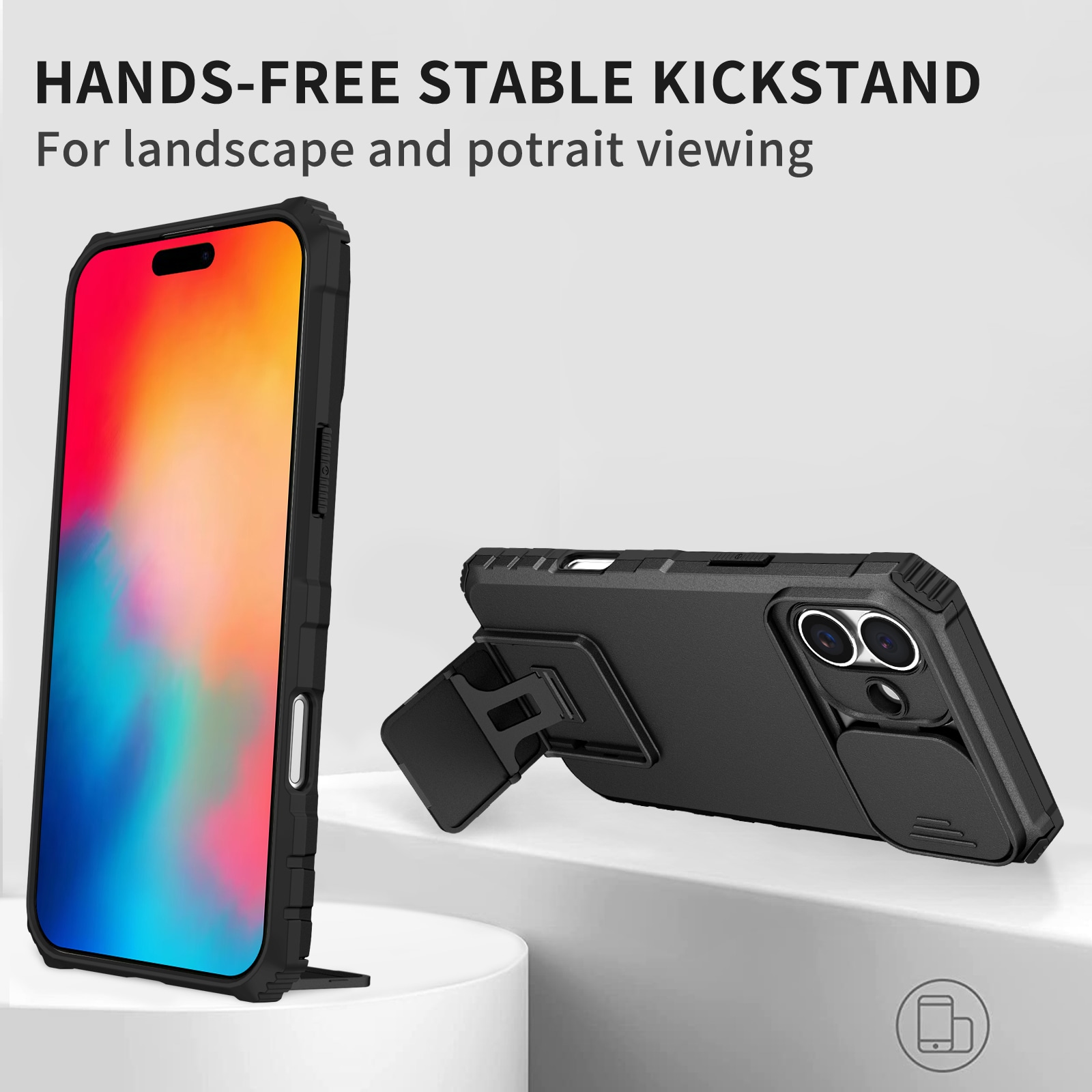 iPhone 17 Deksel med kickstand & kameralinsebeskyttelse, Svart