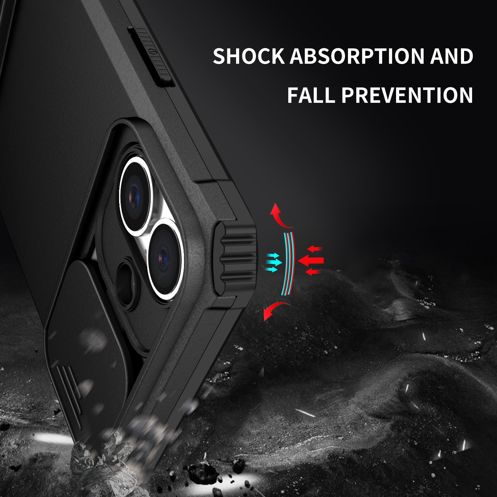 iPhone 17 Deksel med kickstand & kameralinsebeskyttelse, Svart