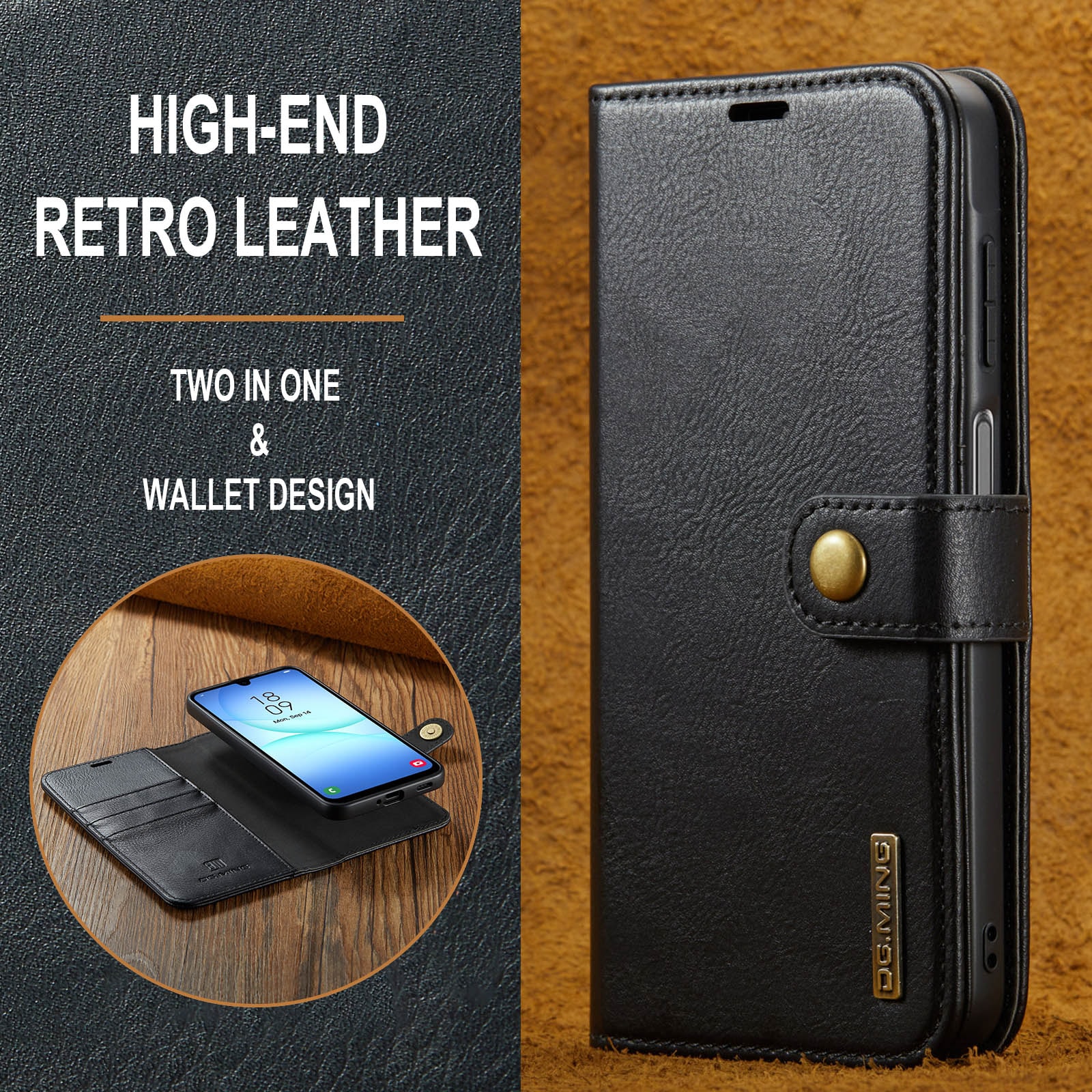 Samsung Galaxy A17 Lommeboketui med avtakbart deksel, Black