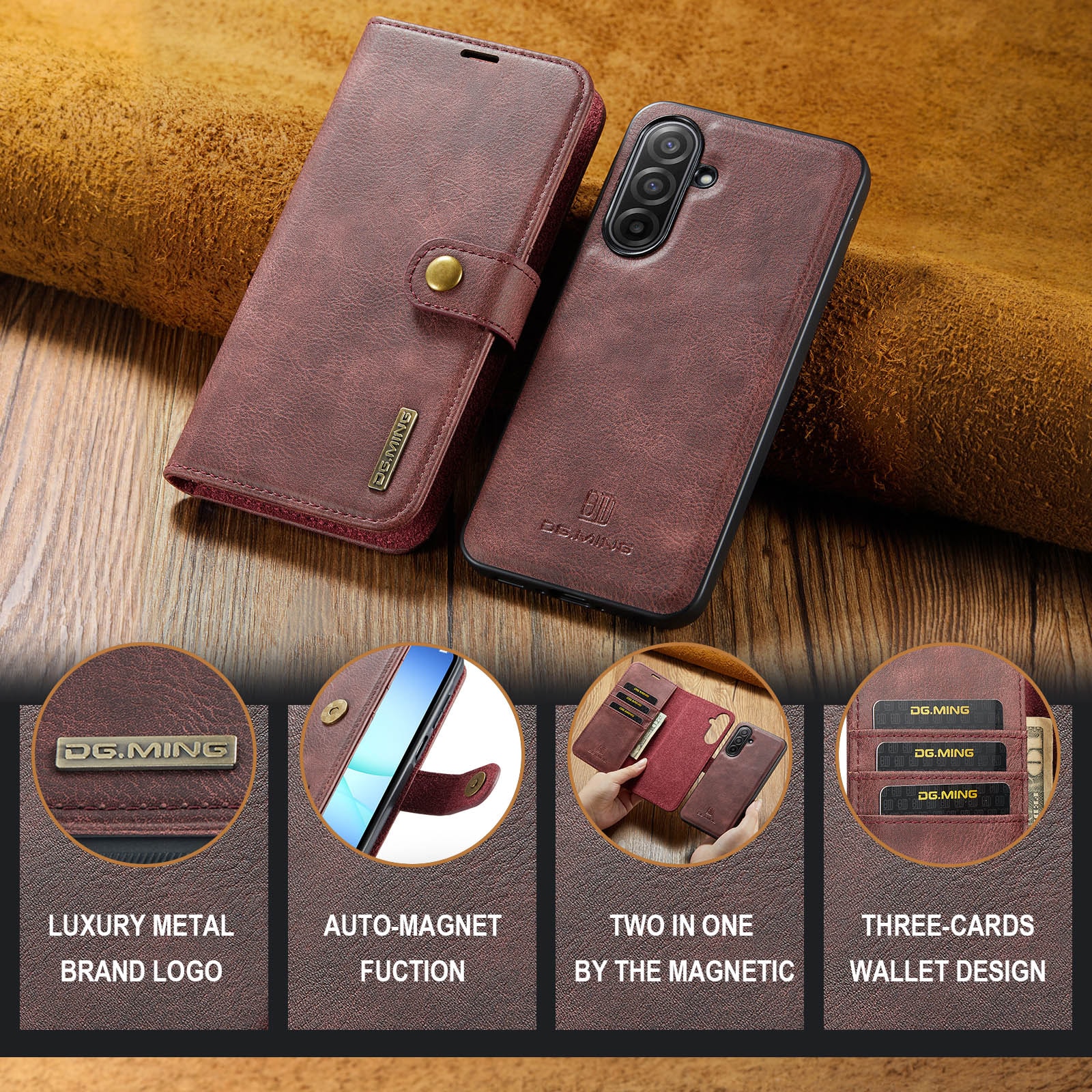 Samsung Galaxy A17 Lommeboketui med avtakbart deksel, Red