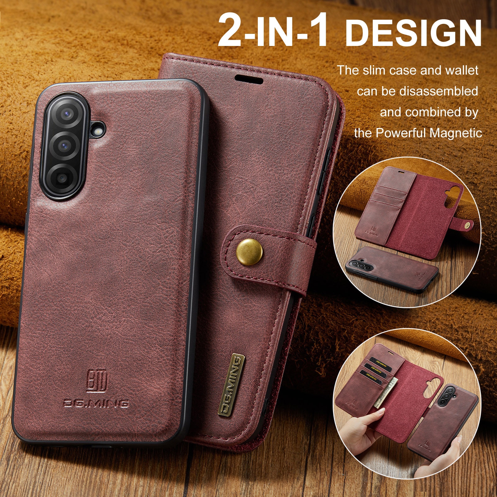 Samsung Galaxy A17 Lommeboketui med avtakbart deksel, Red