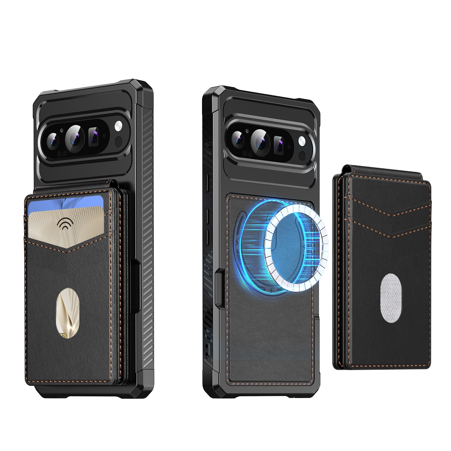 Google Pixel 10 Pro Magnetisk mobildeksel med avtakbar lommebok, Svart