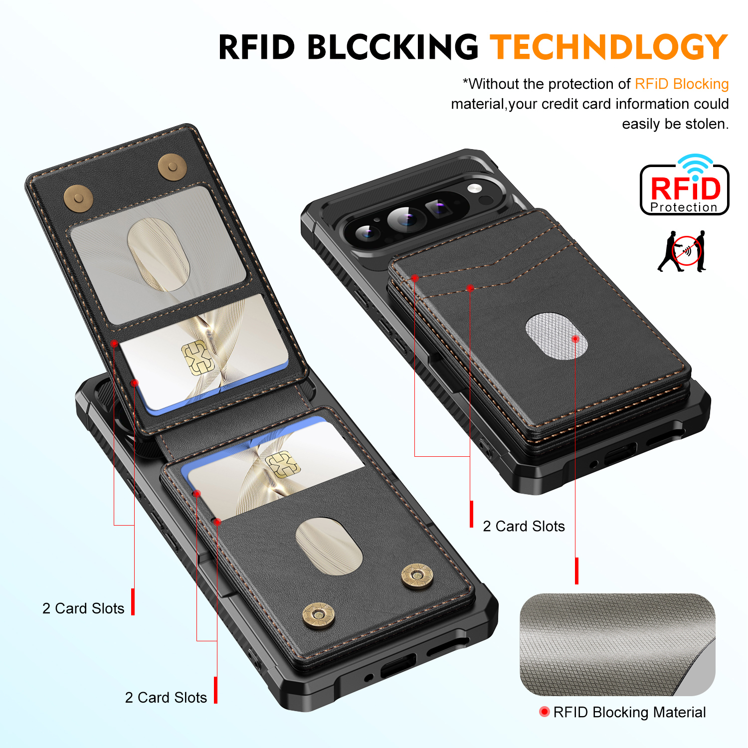 Google Pixel 10 Pro Magnetisk mobildeksel med avtakbar lommebok, Svart