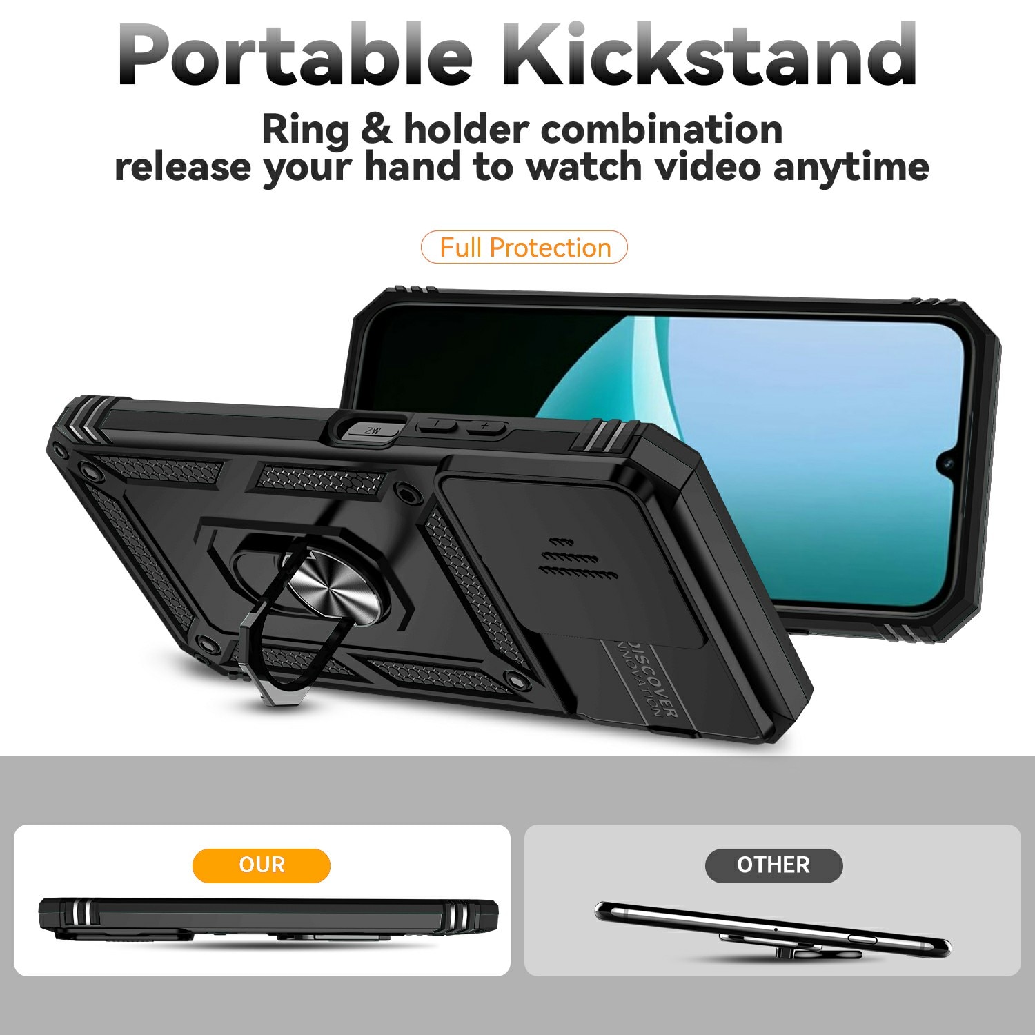 Xiaomi Redmi 15C Deksel med kameralinsebeskyttelse og finger-ring, Svart