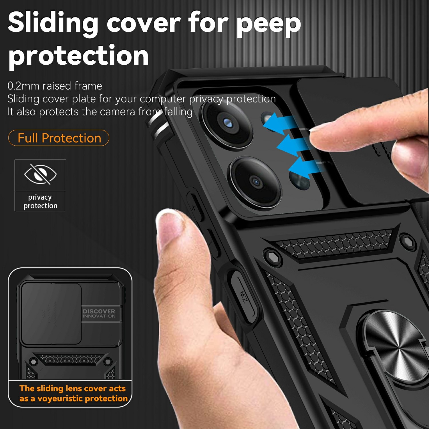 Xiaomi Redmi 15C Deksel med kameralinsebeskyttelse og finger-ring, Svart