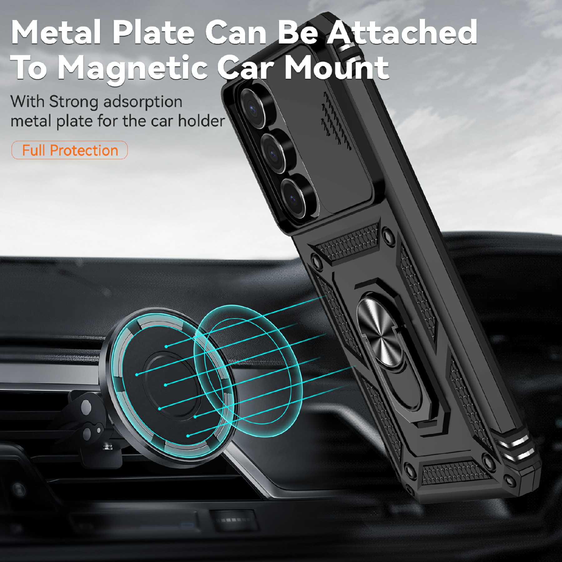 Samsung Galaxy S25 FE Deksel med kameralinsebeskyttelse og finger-ring, Svart