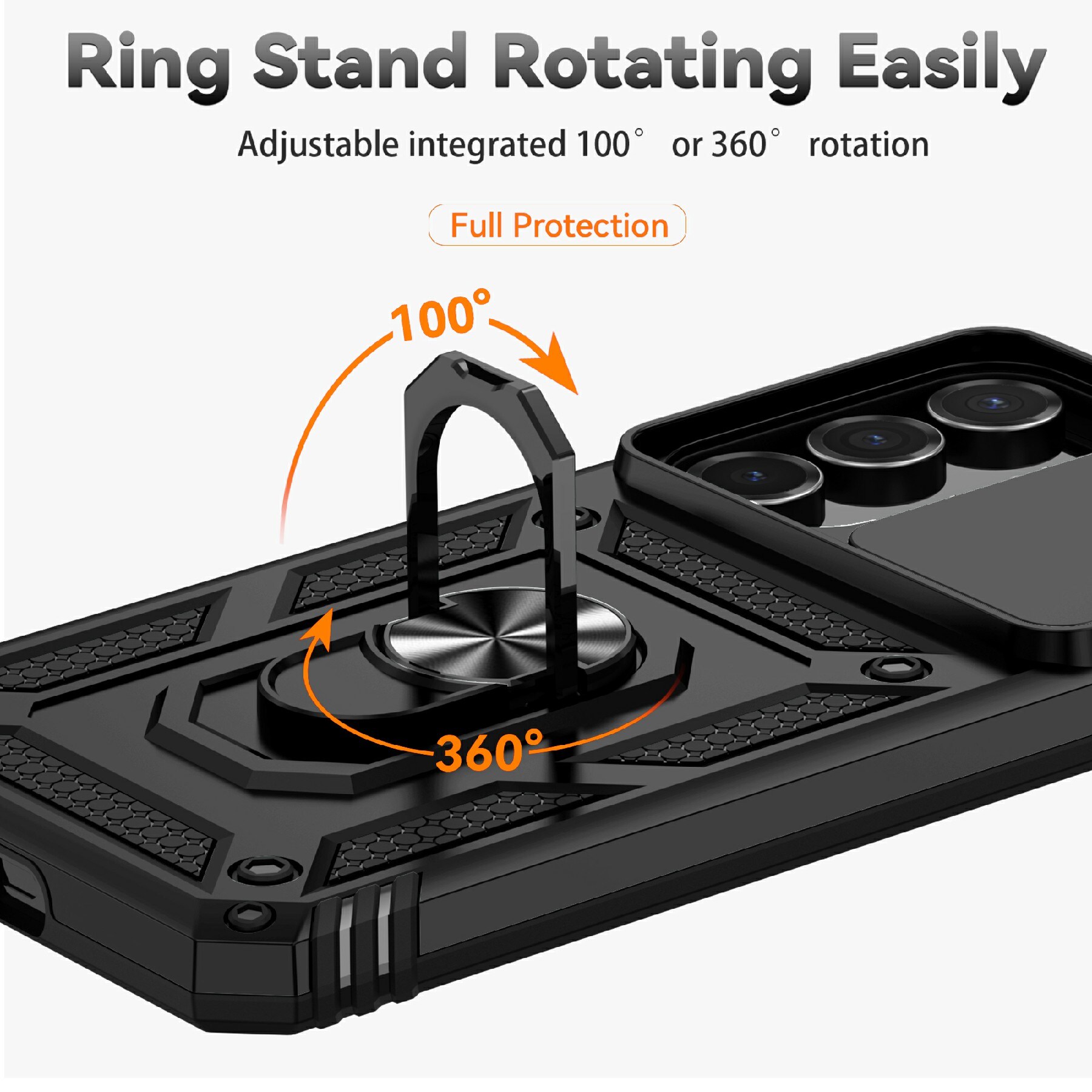 Samsung Galaxy S25 FE Deksel med kameralinsebeskyttelse og finger-ring, Svart
