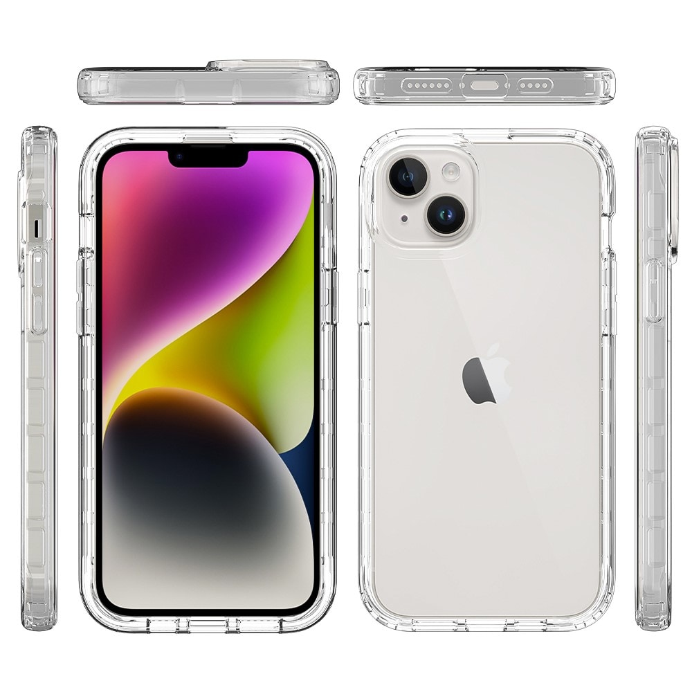 iPhone 15 Plus Støtsikkert mobildeksel med beskyttelsesramme Gjennomsiktig