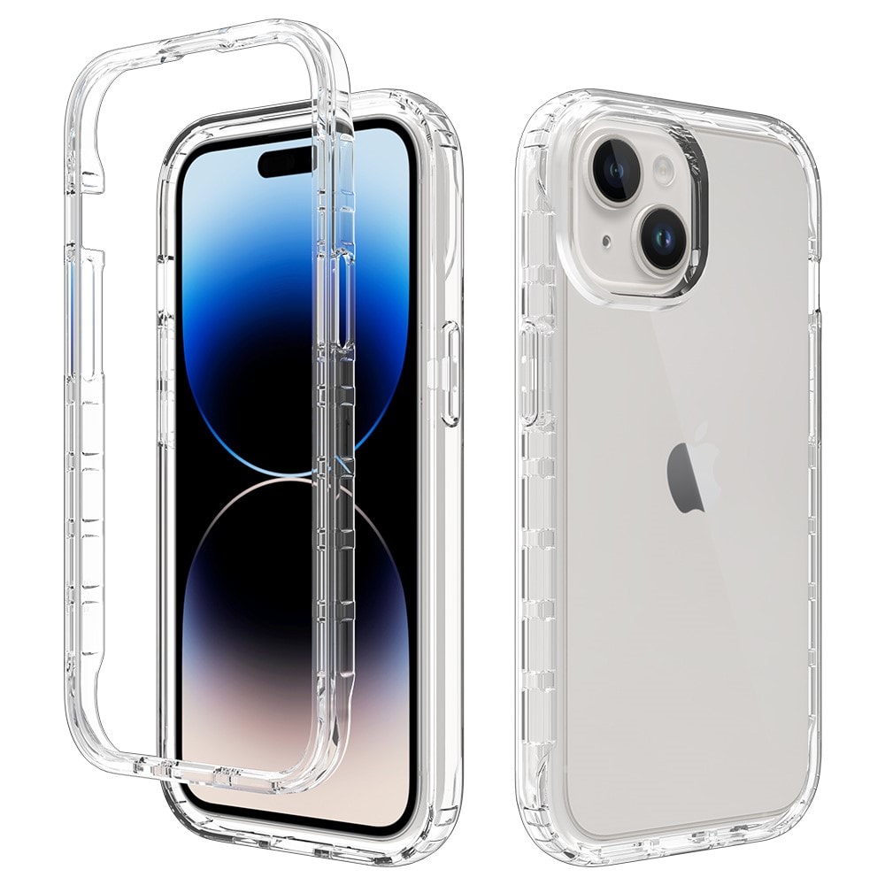iPhone 15 Mobildeksel med beskyttelsesramme, Gjennomsiktig