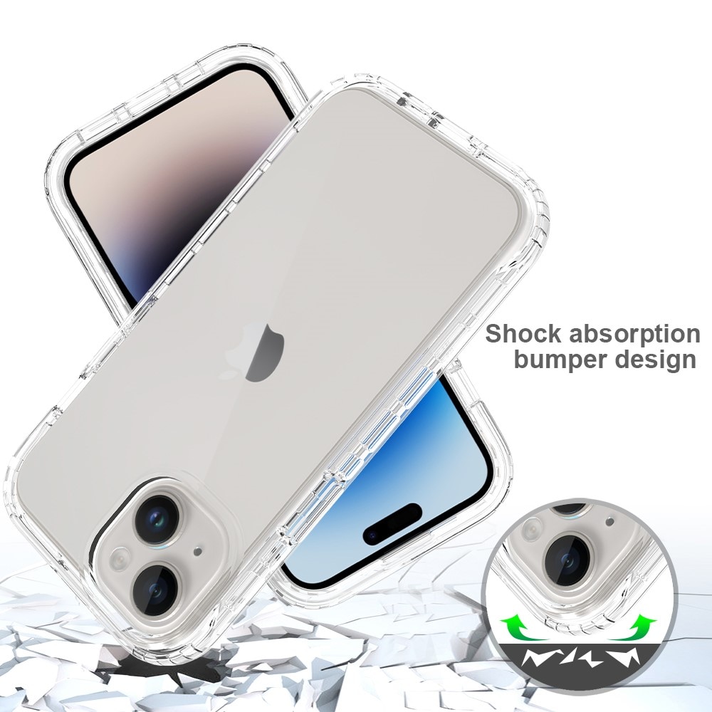 iPhone 15 Mobildeksel med beskyttelsesramme, Gjennomsiktig