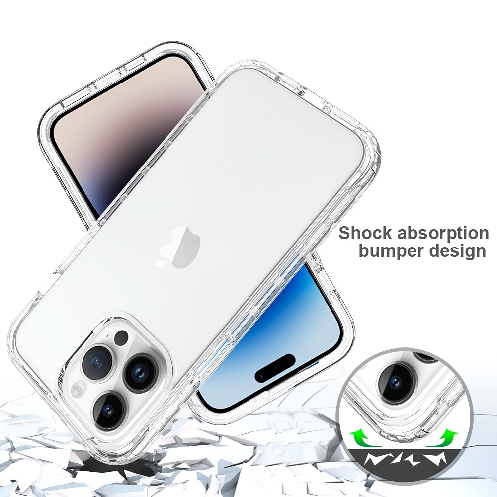 iPhone 15 Pro Max Mobildeksel med beskyttelsesramme, Gjennomsiktig