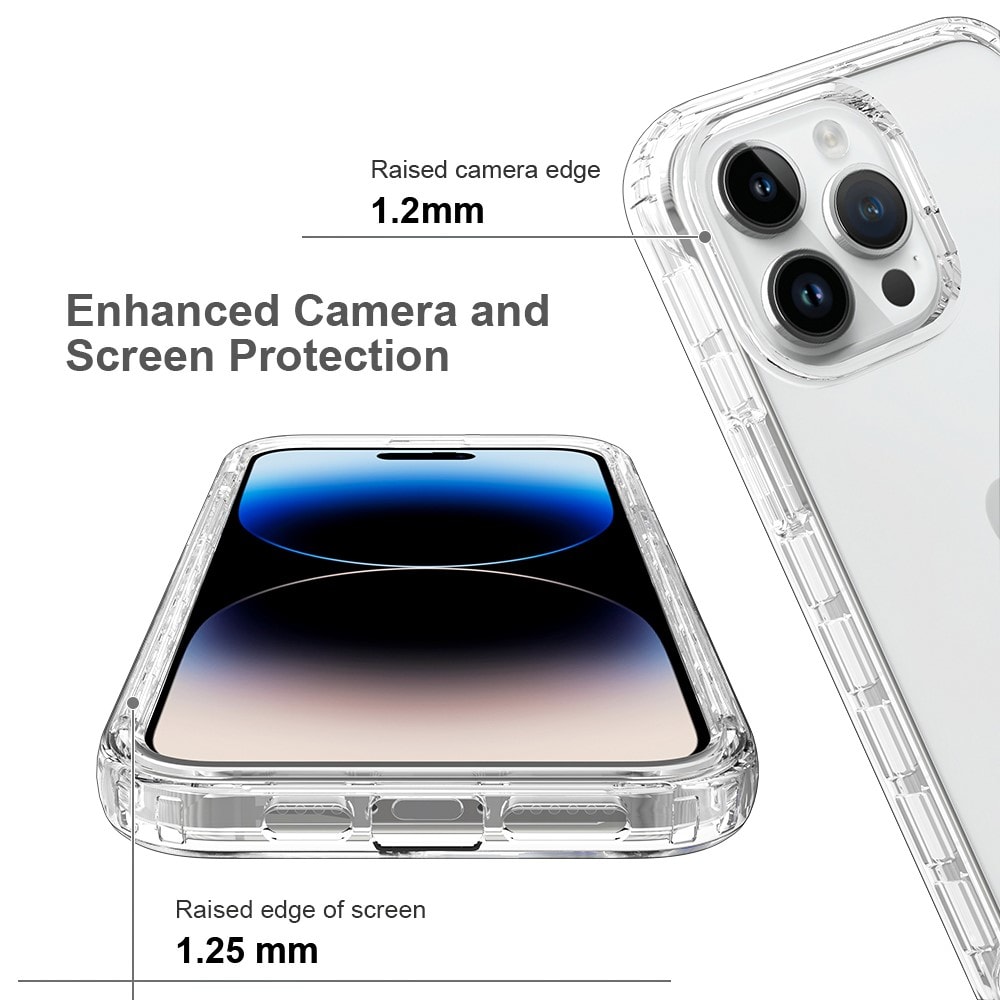 iPhone 15 Pro Max Mobildeksel med beskyttelsesramme, Gjennomsiktig