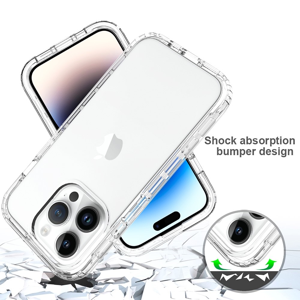 iPhone 15 Pro Mobildeksel med beskyttelsesramme, Gjennomsiktig