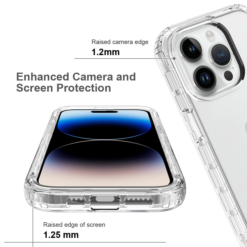 iPhone 15 Pro Mobildeksel med beskyttelsesramme, Gjennomsiktig