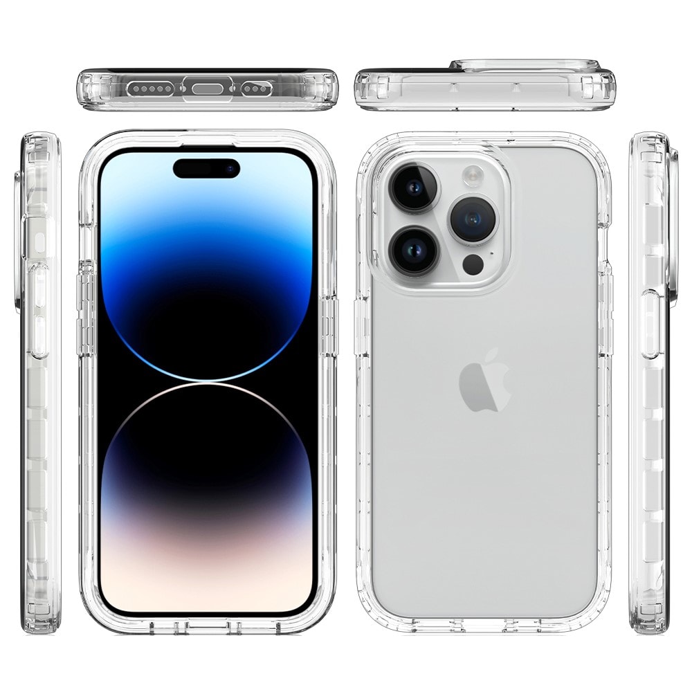 iPhone 15 Pro Mobildeksel med beskyttelsesramme, Gjennomsiktig