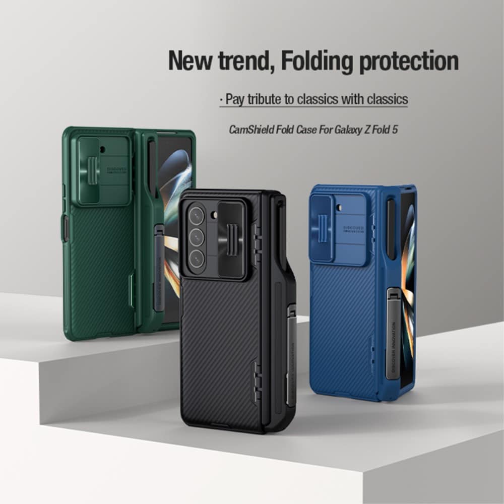 Samsung Galaxy Z Fold 5 Deksel med kamerabeskyttelse og penneholder - CamShield, Svart