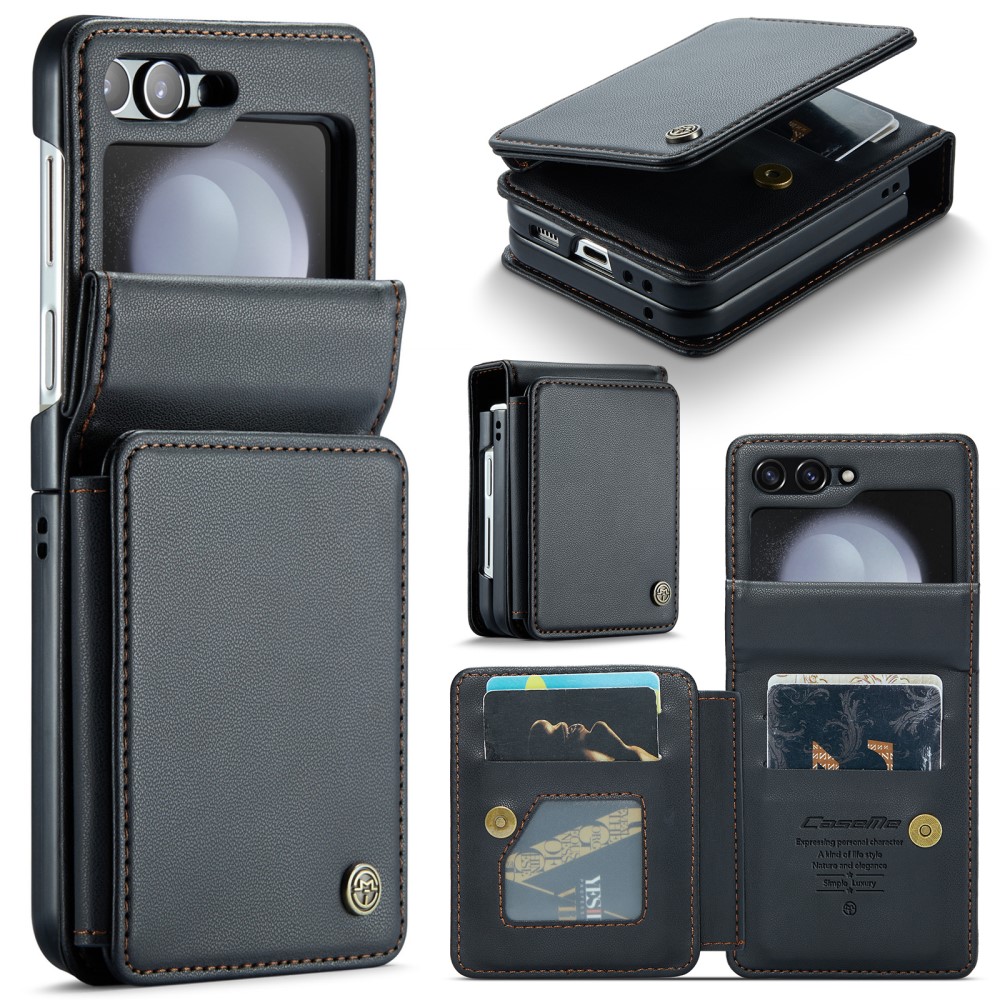 Samsung Galaxy Z Flip 7 FE Deksel med innebygd lommebok og RFID-beskyttelse Svart