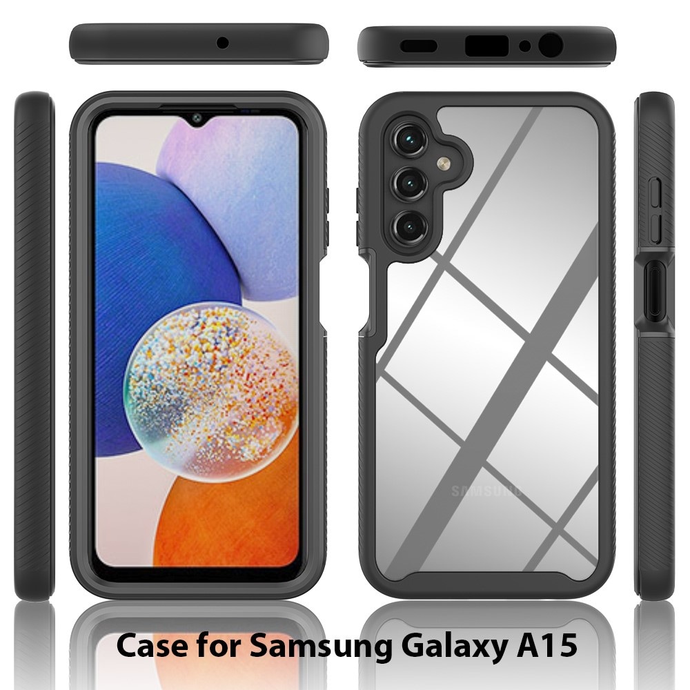 Samsung Galaxy A15 Støtsikkert mobildeksel med beskyttelsesramme Svart