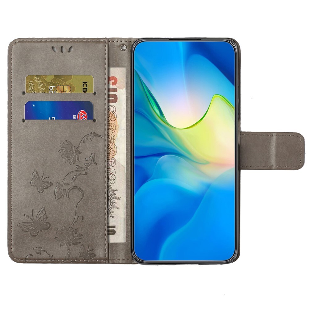 Motorola Moto E14 Mobiletui med sommerfugler, Grå
