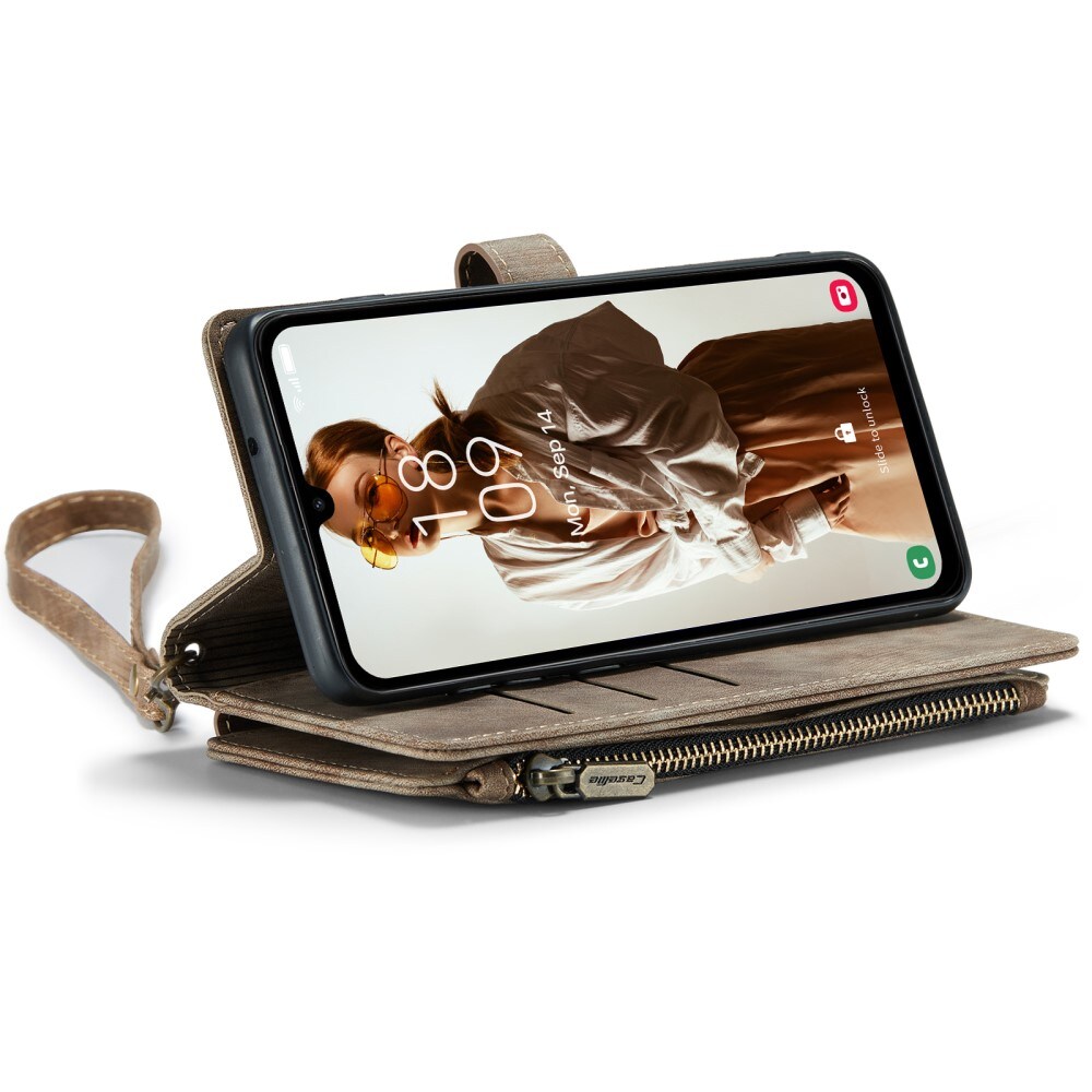Samsung Galaxy A15 Lommeboketui med glidelås, Brun
