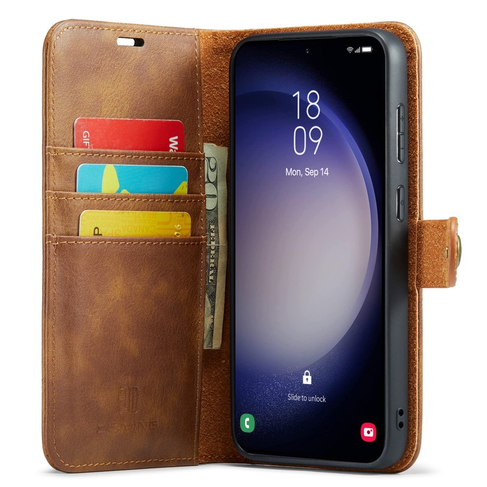Samsung Galaxy A15 Lommeboketui med avtakbart deksel, Cognac