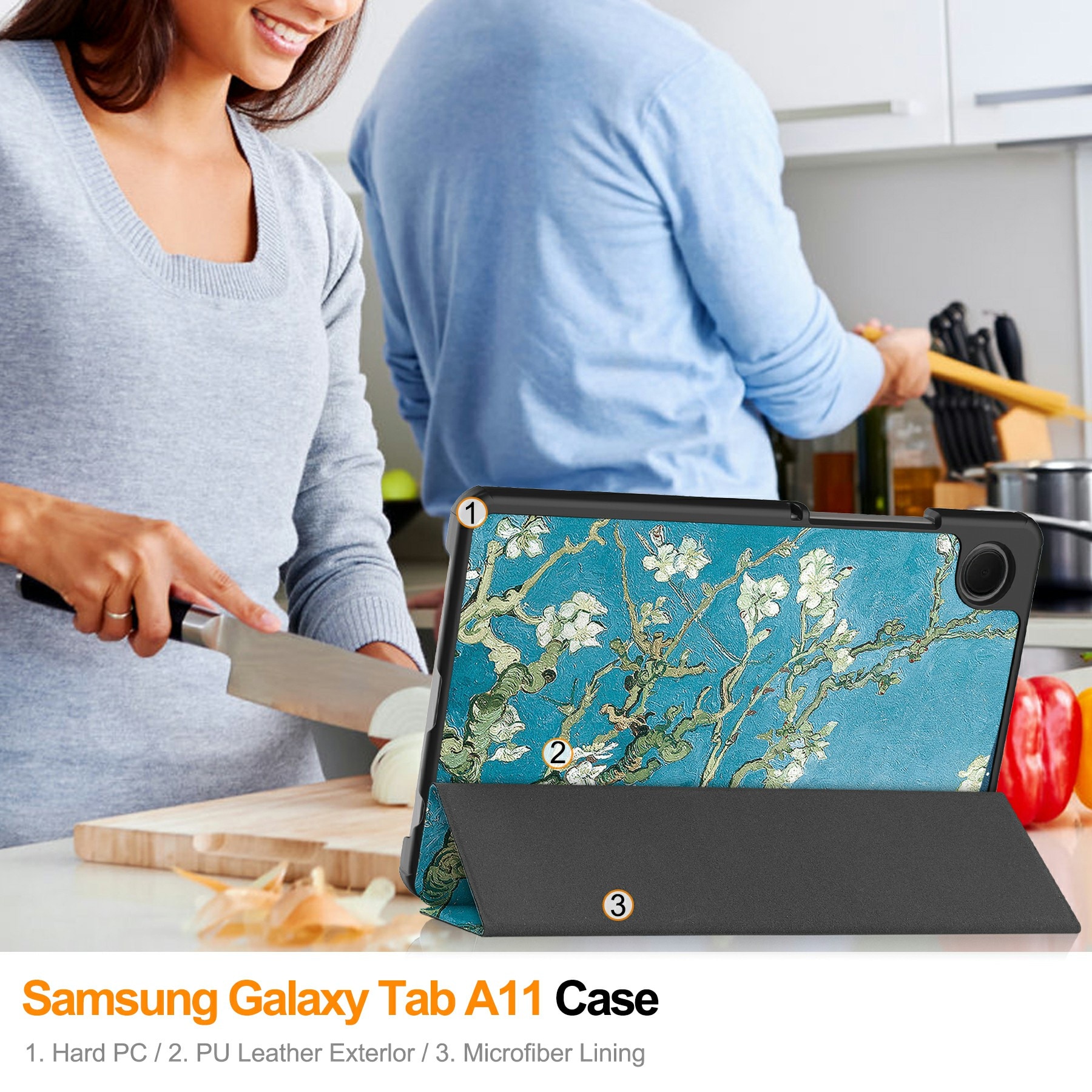 Samsung Galaxy Tab A11 Tri-Fold etui, Kirsebærblomster