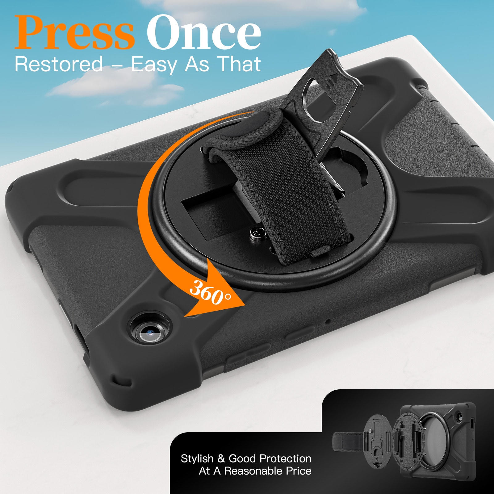 Samsung Galaxy Tab A11 Tøft hybriddeksel med skulderrem Svart