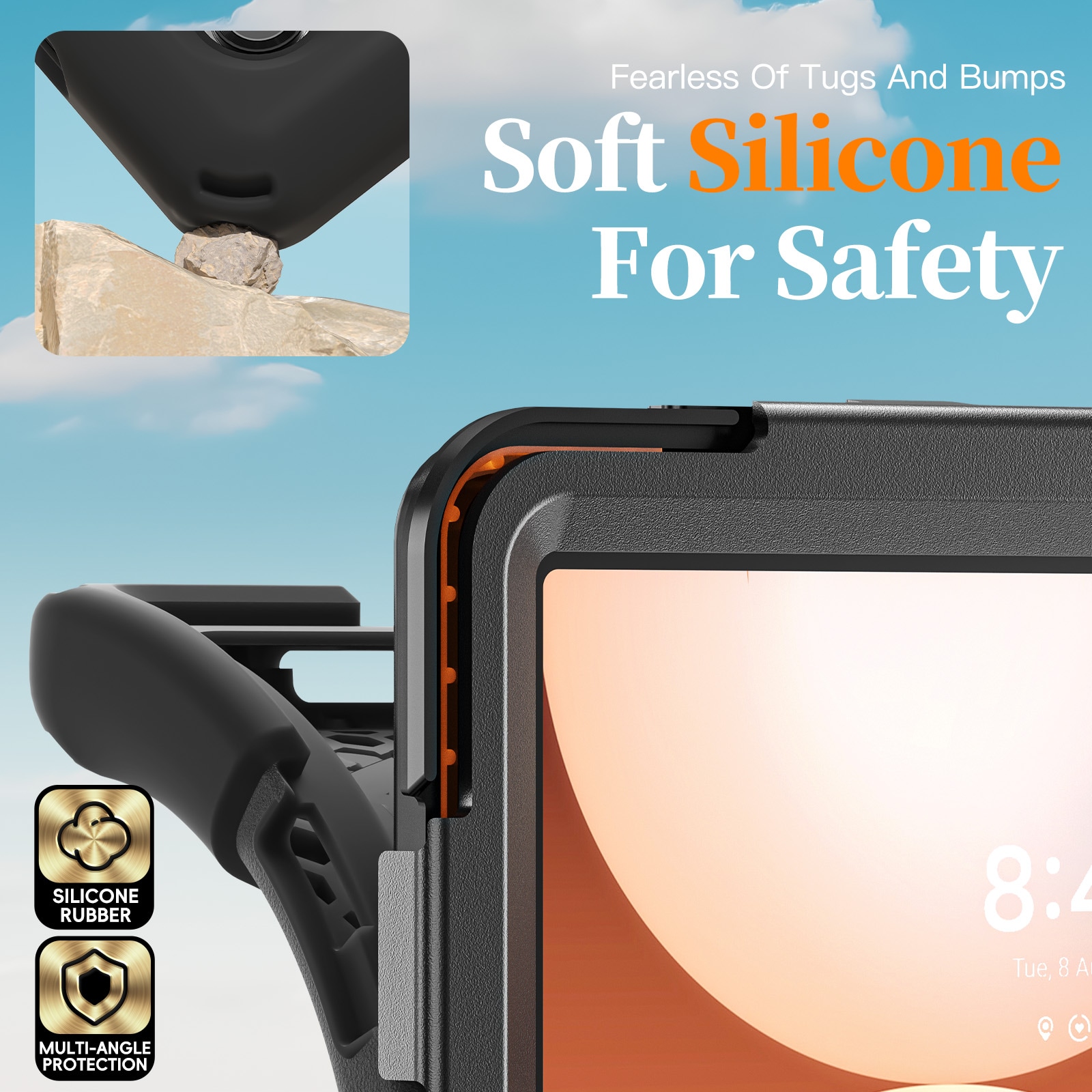 Samsung Galaxy Tab A11 Plus Tøft hybriddeksel med skulderrem Svart