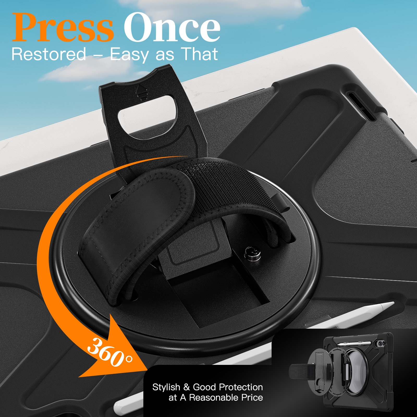 Samsung Galaxy Tab S11 Ultra Tøft hybriddeksel med skulderrem Svart