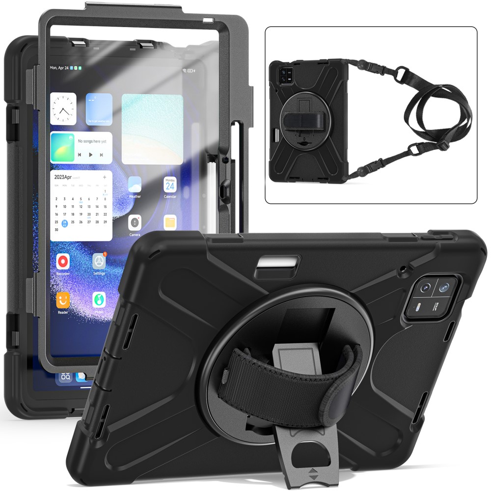 Xiaomi Pad 6 Pro Tøft hybriddeksel med skulderrem Svart