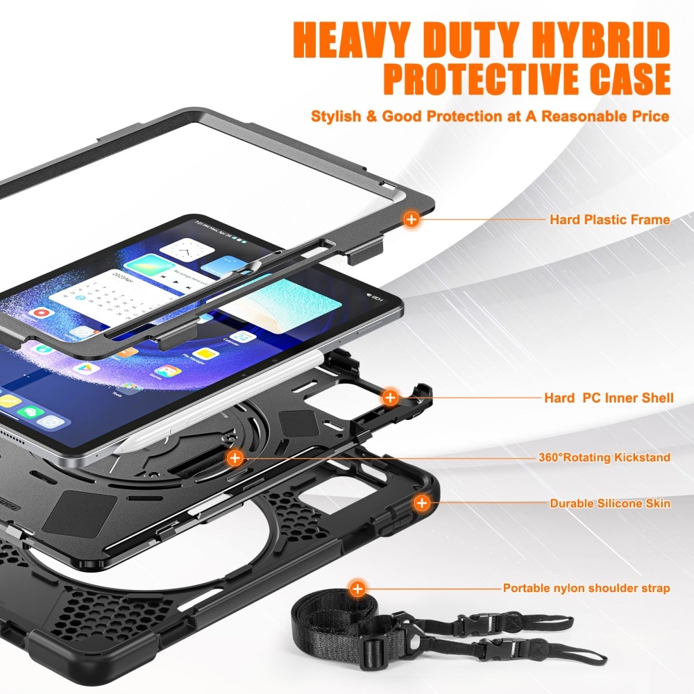 Xiaomi Pad 6 Pro Tøft hybriddeksel med skulderrem Svart