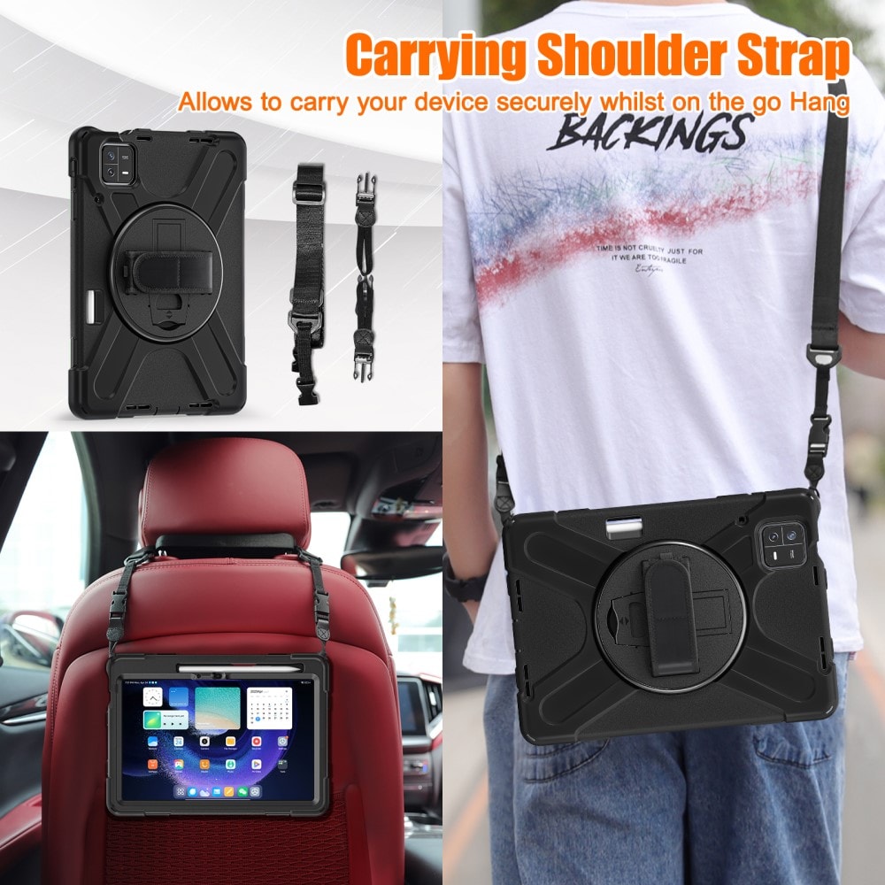 Xiaomi Pad 6 Pro Tøft hybriddeksel med skulderrem Svart