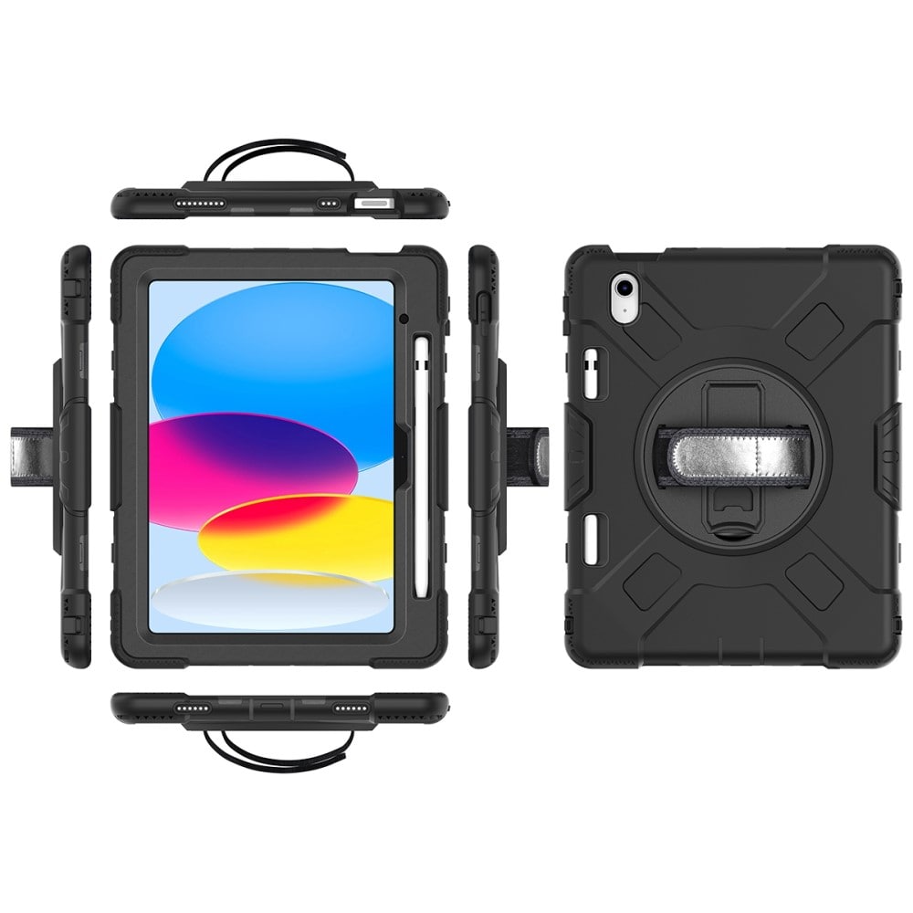 Apple iPad 11 11th Gen (2025) Tøft hybriddeksel med skulderrem Svart
