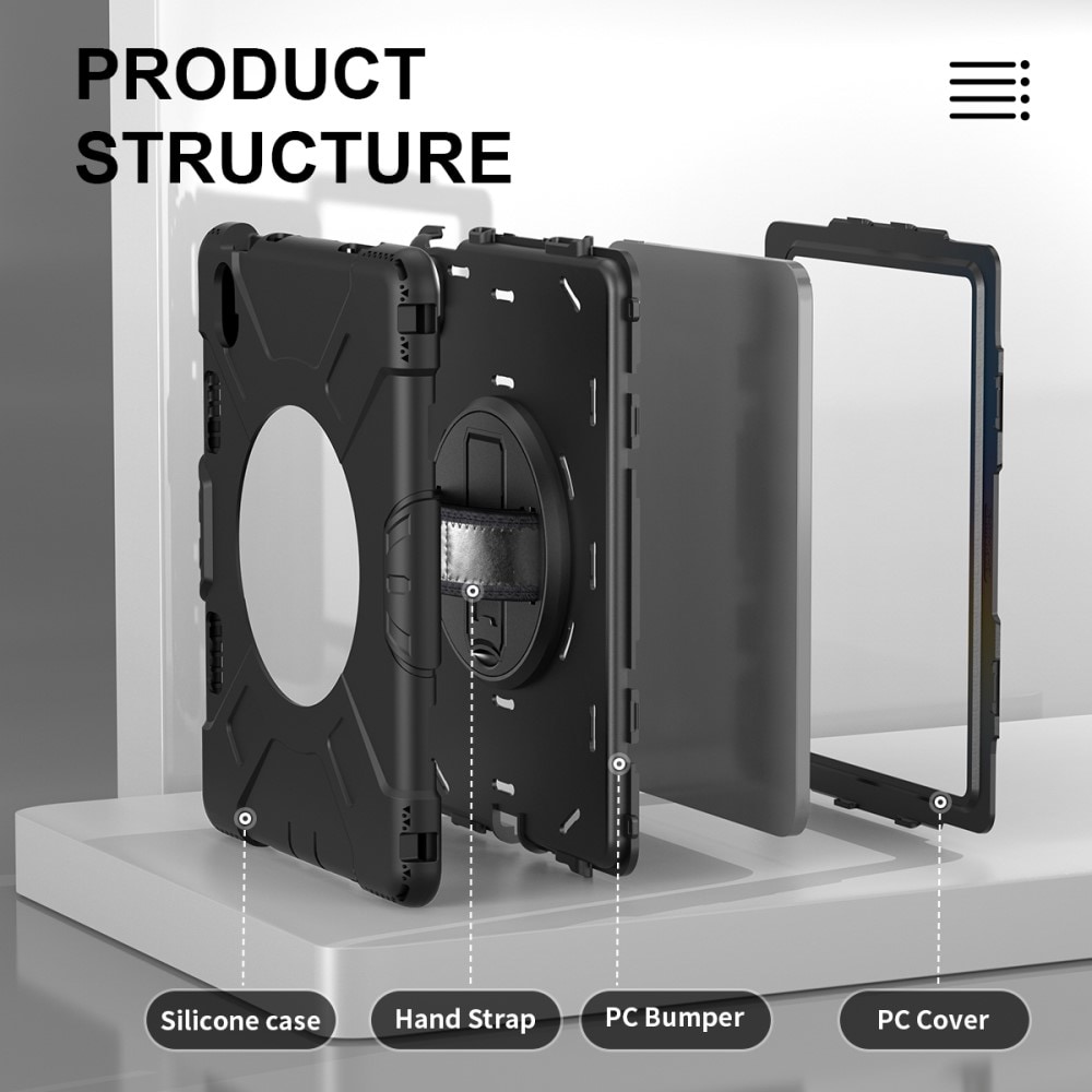 Apple iPad 11 11th Gen (2025) Tøft hybriddeksel med skulderrem Svart