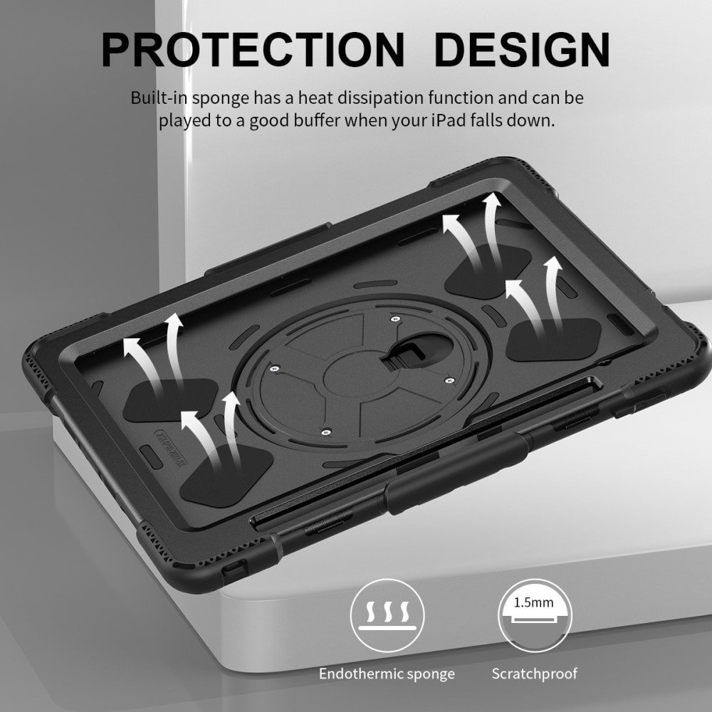 Apple iPad 11 11th Gen (2025) Tøft hybriddeksel med skulderrem Svart