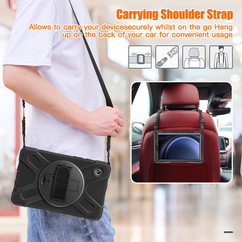 Samsung Galaxy Tab A9 Tøft hybriddeksel med skulderrem Svart