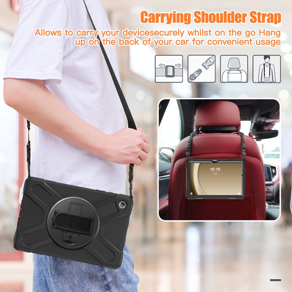 Samsung Galaxy Tab A9 Plus Tøft hybriddeksel med skulderrem Svart