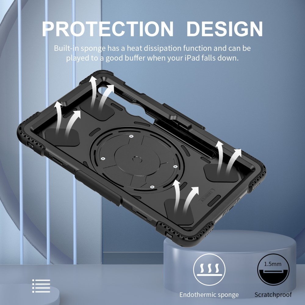 Samsung Galaxy Tab S9 Tøft hybriddeksel med skulderrem Svart