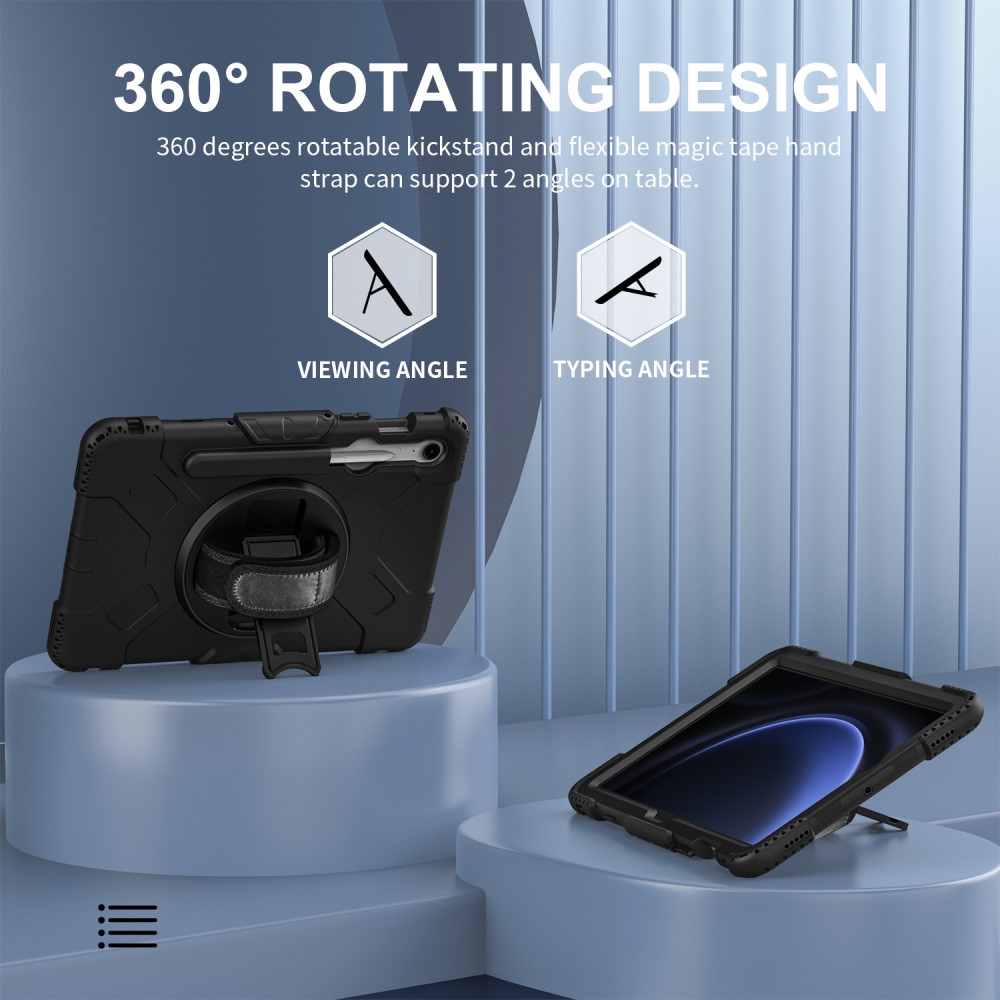 Samsung Galaxy Tab S9 Tøft hybriddeksel med skulderrem Svart