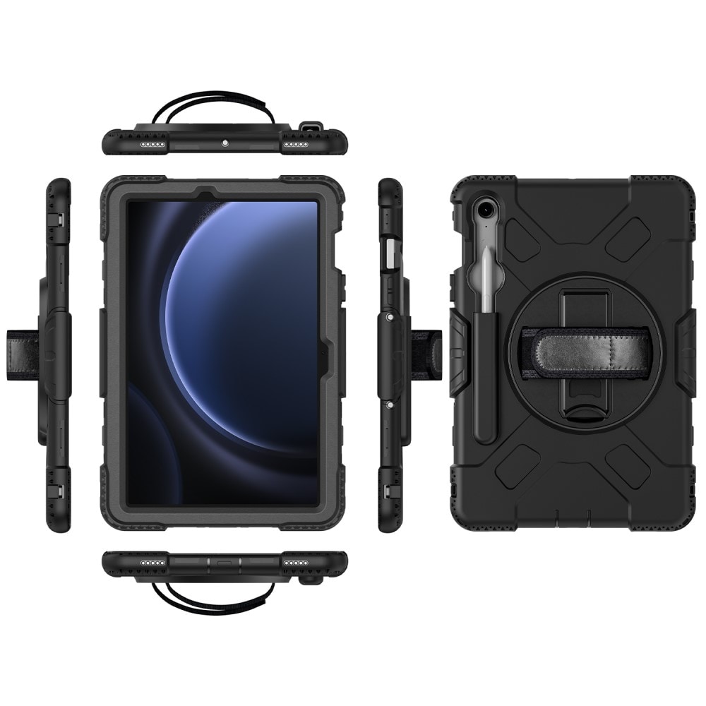 Samsung Galaxy Tab S9 Tøft hybriddeksel med skulderrem Svart