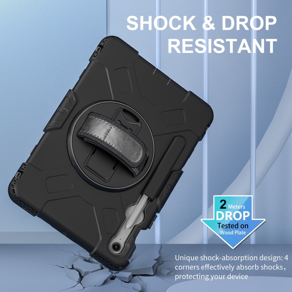 Samsung Galaxy Tab S9 Tøft hybriddeksel med skulderrem Svart