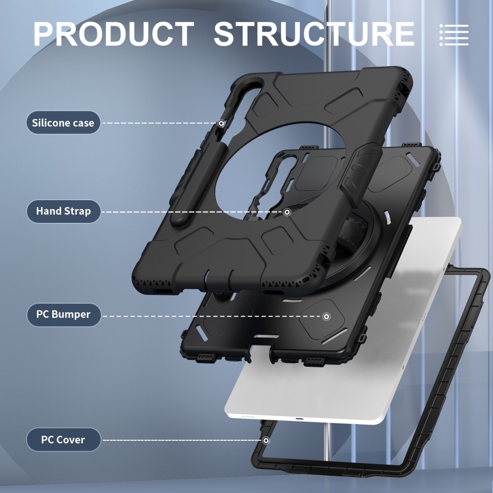Samsung Galaxy Tab S9 Tøft hybriddeksel med skulderrem Svart
