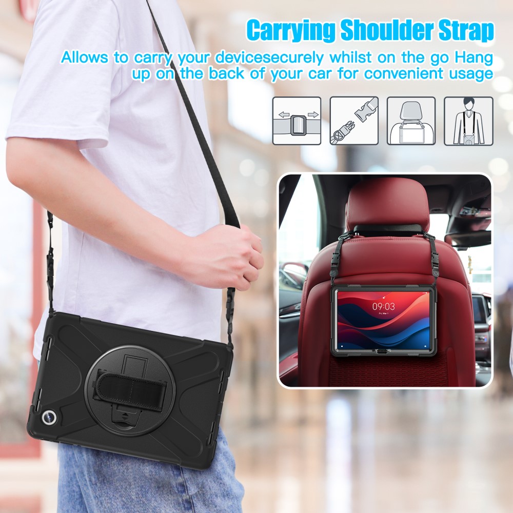  Lenovo Tab M11 Tøft hybriddeksel med skulderrem Svart