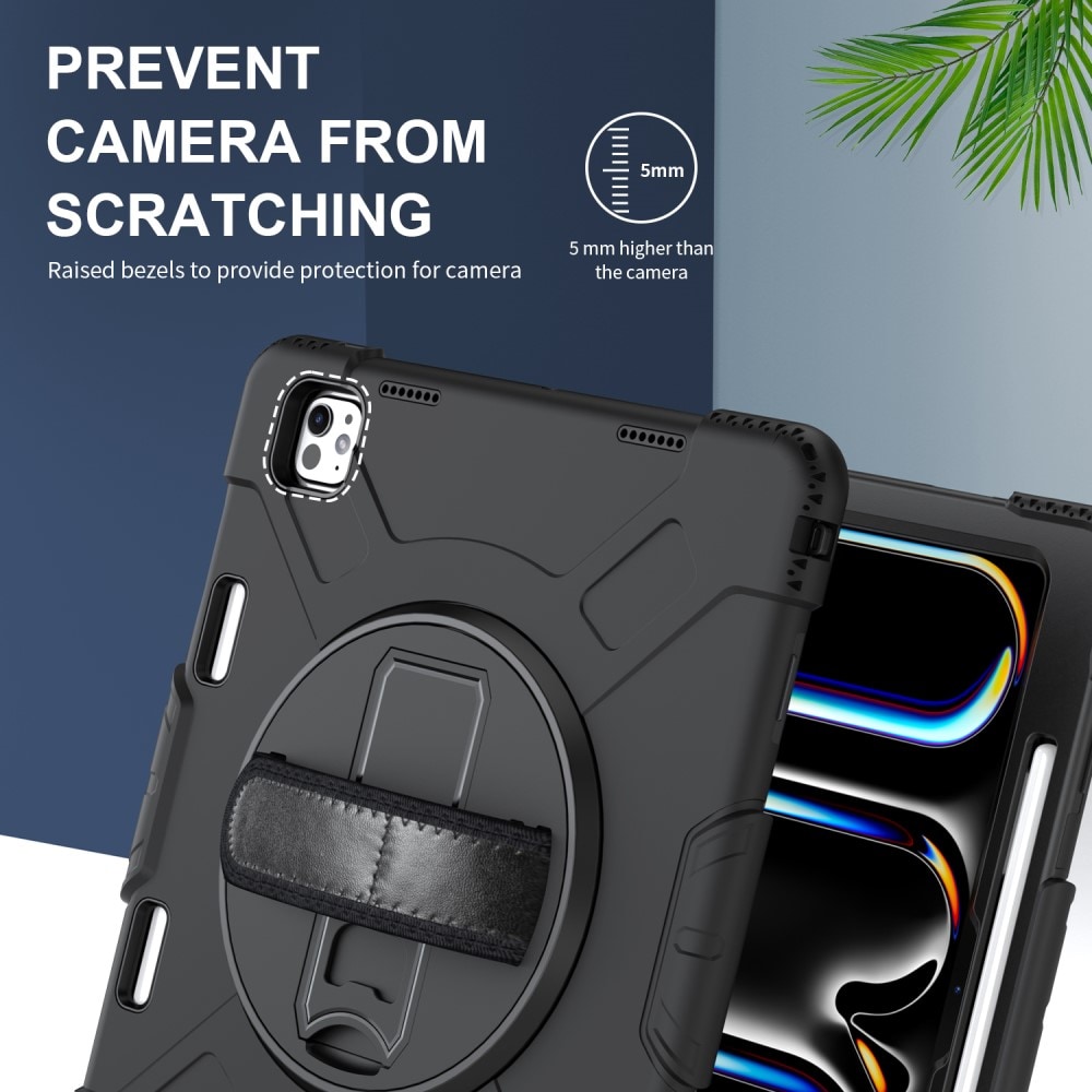 Apple iPad Pro 13 8th Gen (2025) Tøft hybriddeksel med skulderrem Svart