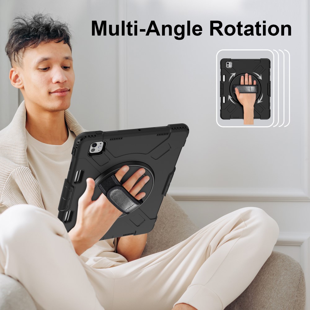 Apple iPad Pro 13 8th Gen (2025) Tøft hybriddeksel med skulderrem Svart