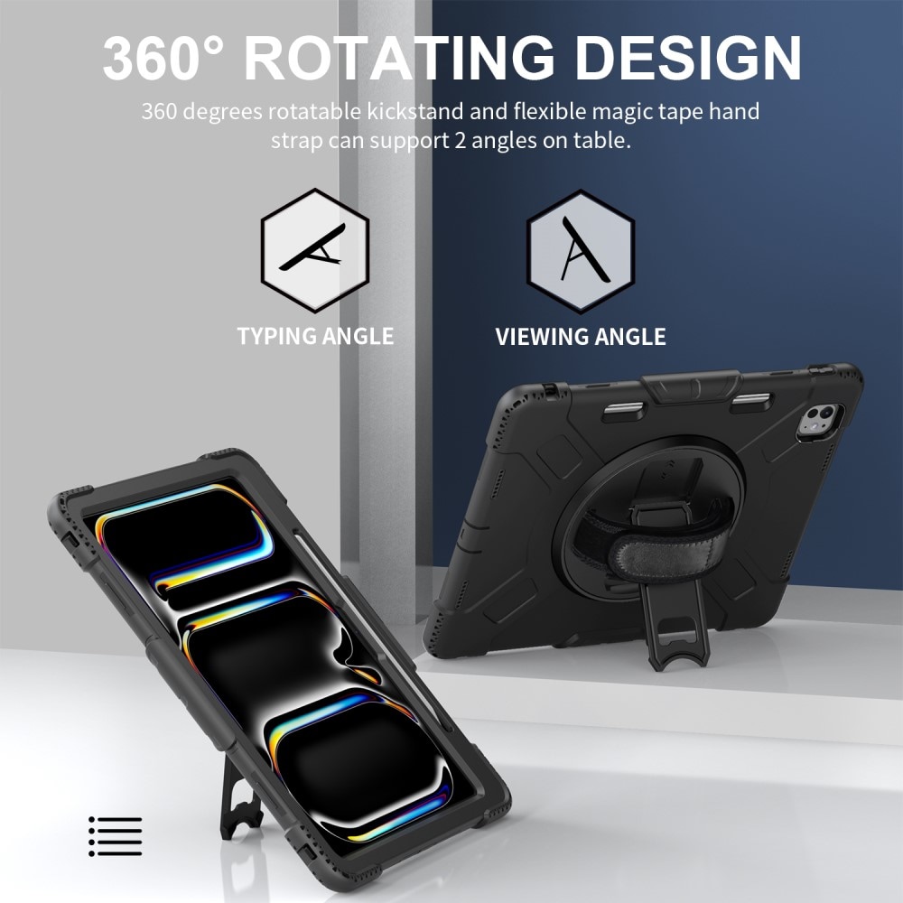 Apple iPad Pro 13 8th Gen (2025) Tøft hybriddeksel med skulderrem Svart