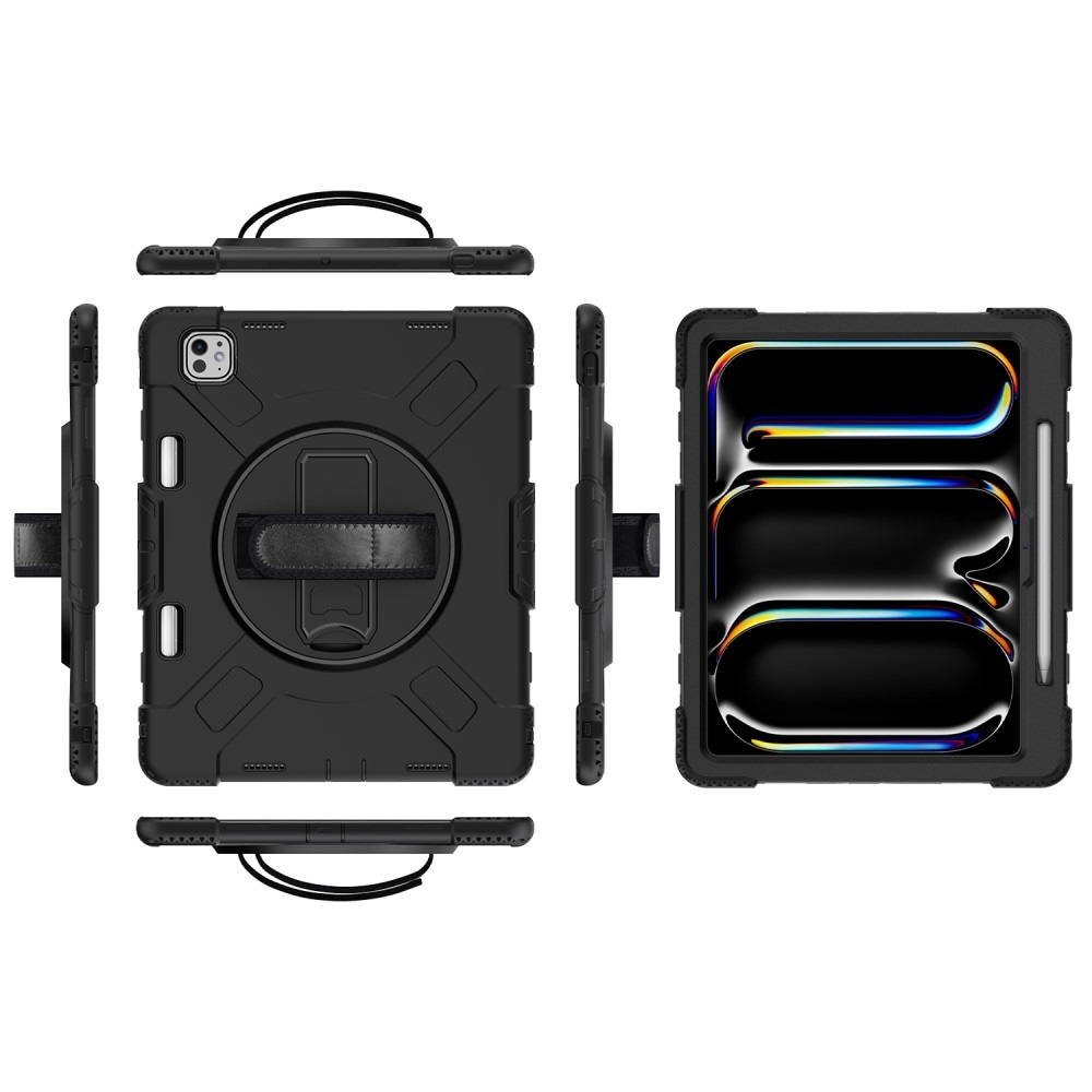 Apple iPad Pro 13 8th Gen (2025) Tøft hybriddeksel med skulderrem Svart