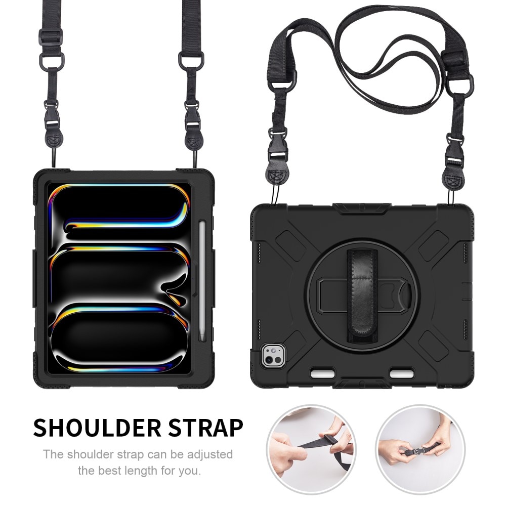 Apple iPad Pro 13 8th Gen (2025) Tøft hybriddeksel med skulderrem Svart